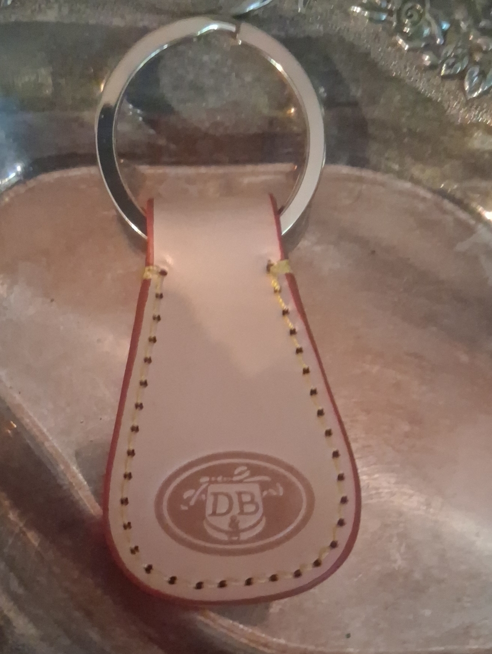 Dooney & Bourke Blush Leather Key Fob with Red Trim